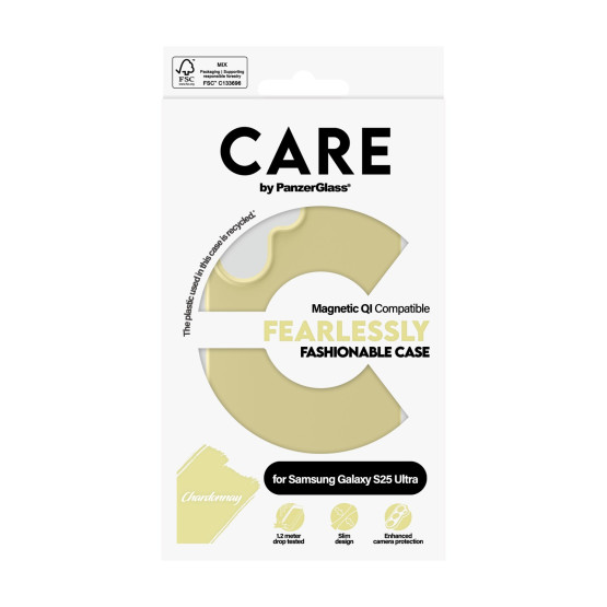 Гръб Care by PanzerGlass за Samsung Galaxy S25 Ultra, Fashionable Case, Chardonnay, QI Compatible, Жълт