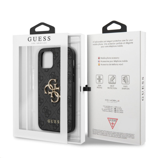 Гръб Guess PU 4G Metal Logo Case за iPhone 12/12 Pro - Сив