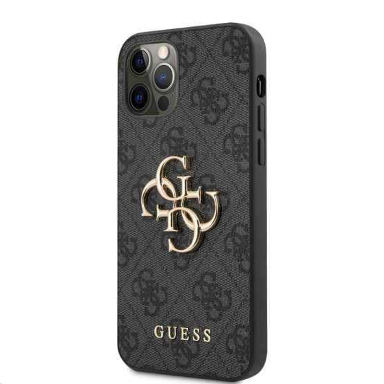 Гръб Guess PU 4G Metal Logo Case за iPhone 12/12 Pro - Сив