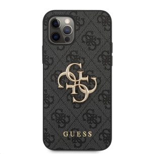 Гръб Guess PU 4G Metal Logo Case за iPhone 12/12 Pro - Сив