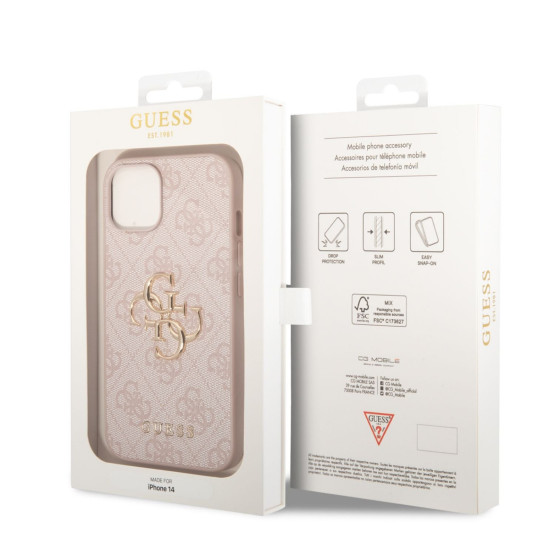 Гръб Guess PU 4G Metal Logo Case за iPhone 14 - Розов