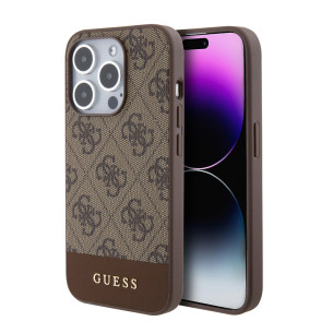 Гръб Guess PU 4G Stripe MagSafe Case за iPhone 15 Pro Max - Кафяв