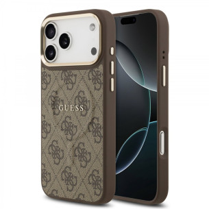 Гръб Guess PU Leather 4G Gold Frame MagSafe Case за iPhone 17 Pro Max - Кафяв