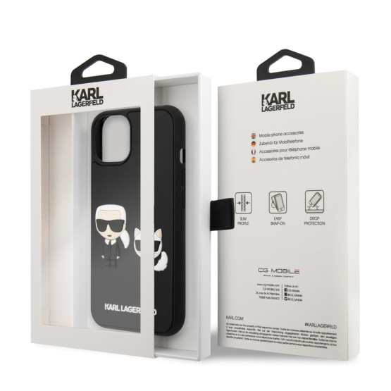 Гръб Karl Lagerfeld and Choupette 3D Case за iPhone 14 Plus - Черен