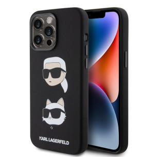 Гръб Karl Lagerfeld Liquid Silicone Karl and Choupette Heads Case за iPhone 15 Pro Max - Черен