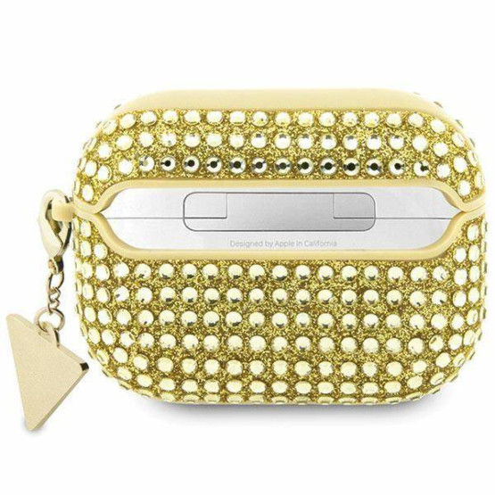 Калъф за Airpods Guess Rhinestones Triangle Metal Logo Case за AirPods Pro - Златист
