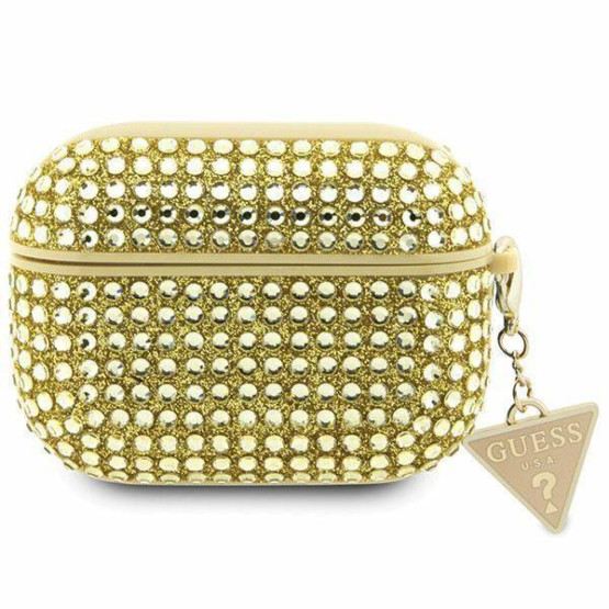 Калъф за Airpods Guess Rhinestones Triangle Metal Logo Case за AirPods Pro - Златист