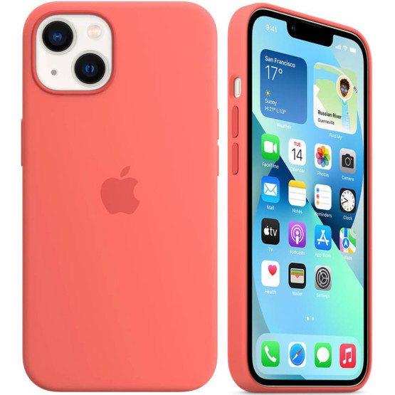 Оригинален гръб Apple Silicone Magsafe Cover за iPhone 13 - Pink Pomelo, MM253FE/A