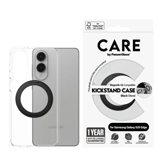Гръб CARE by PanzerGlass за Samsung Galaxy S25 Edge Feature Black Kicks.+ QI - Прозрачен