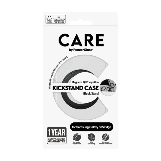 Гръб CARE by PanzerGlass за Samsung Galaxy S25 Edge Feature Black Kicks.+ QI - Прозрачен