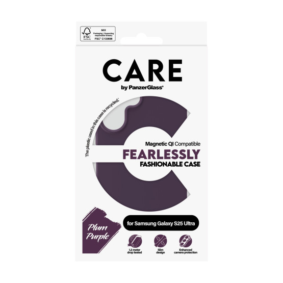 Гръб Care by PanzerGlass за Samsung Galaxy S25 Ultra, Fashionable Case, Plum Purple, QI Compatible, Лилав