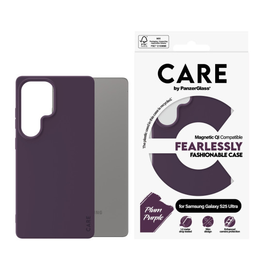 Гръб Care by PanzerGlass за Samsung Galaxy S25 Ultra, Fashionable Case, Plum Purple, QI Compatible, Лилав