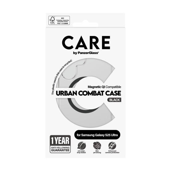 Гръб Care by PanzerGlass за Samsung Galaxy S25 Ultra, Flagship Case, Прозрачен, Urban Combat, QI Compatible, Черен