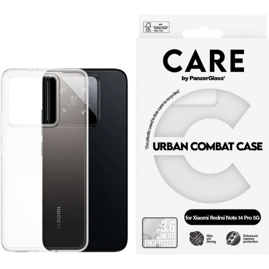 Гръб CARE by PanzerGlass за Xiaomi 14 Pro 5G, 14 Pro Plus 5G, Urban Combat, Прозрачен