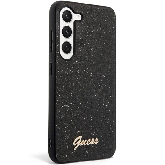 Гръб Guess PC/TPU Glitter Flakes Metal Logo Case за Samsung Galaxy S23 - Черен