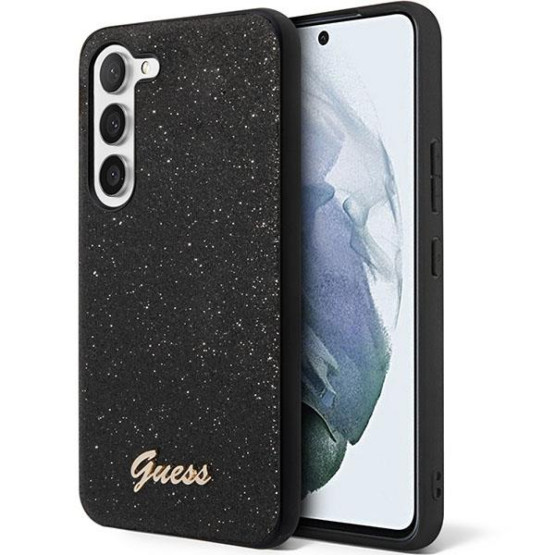 Гръб Guess PC/TPU Glitter Flakes Metal Logo Case за Samsung Galaxy S23 - Черен