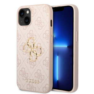 Гръб Guess PU 4G Metal Logo Case за iPhone 15 - Розов