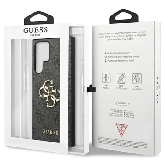 Гръб Guess PU 4G Metal Logo Case за Samsung Galaxy S22 Ultra - Сив