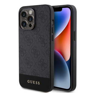 Гръб Guess PU 4G Stripe MagSafe Case за iPhone 15 Pro Max - Черен