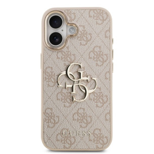 Гръб Guess PU Leather 4G Metal Logo Gold Frame MagSafe Case за iPhone 17 - Розов