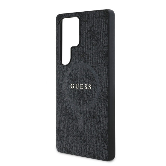 Гръб Guess за Samsung Galaxy S25 Ultra, PU, Leather 4G, Colored Ring MagSafe Case, Черен