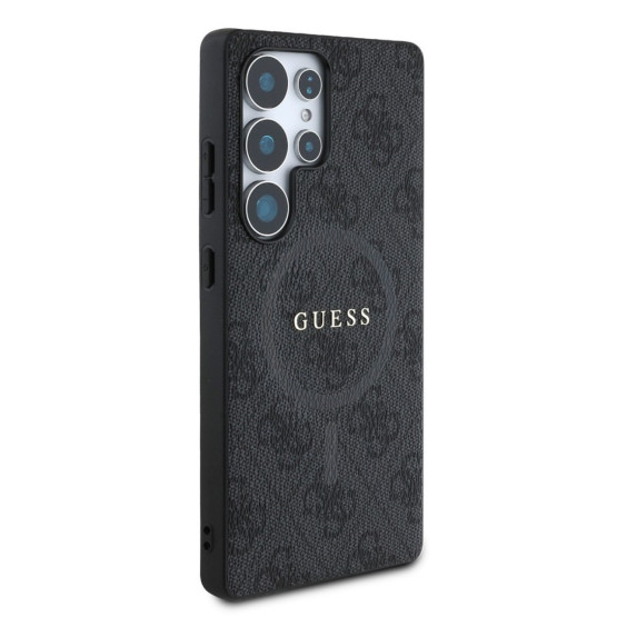 Гръб Guess за Samsung Galaxy S25 Ultra, PU, Leather 4G, Colored Ring MagSafe Case, Черен
