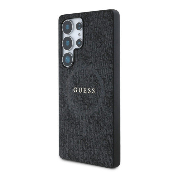 Гръб Guess за Samsung Galaxy S25 Ultra, PU, Leather 4G, Colored Ring MagSafe Case, Черен