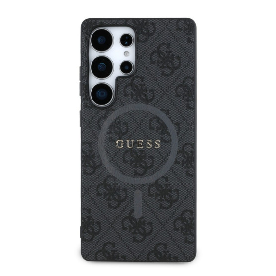 Гръб Guess за Samsung Galaxy S25 Ultra, PU, Leather 4G, Colored Ring MagSafe Case, Черен