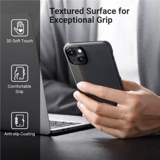 Гръб Pitaka Fusion Weaving MagEZ Case 3 за iPhone14 - Черно/зелем