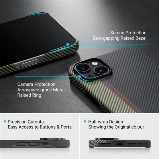 Гръб Pitaka Fusion Weaving MagEZ Case 3 за iPhone14 - Черно/зелем