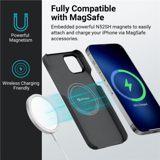 Гръб Pitaka Fusion Weaving MagEZ Case 3 за iPhone14 - Черно/зелем
