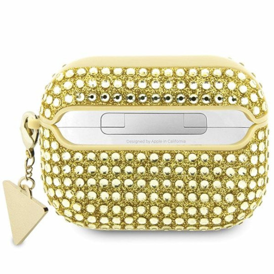 Калъф за Airpods Guess Rhinestones Triangle Metal Logo Case за AirPods Pro 2 - Златист