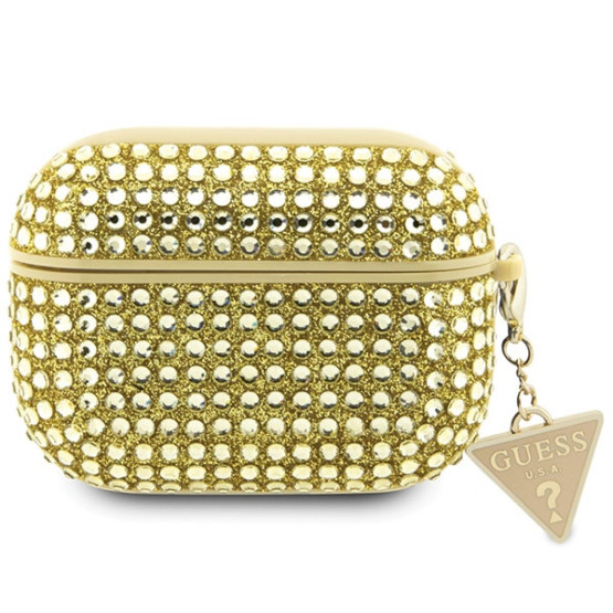 Калъф за Airpods Guess Rhinestones Triangle Metal Logo Case за AirPods Pro 2 - Златист