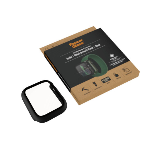 Стъклен протектор за часовник със силиконова рамка PanzerGlass за Apple watch Series 7, 41mm, AntiBacteria - Черна рамка
