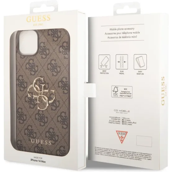 Гръб Guess PU 4G Metal Logo Case за iPhone 14 Plus - Кафяв