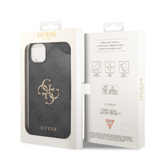 Гръб Guess PU 4G Metal Logo Case за iPhone 15 - Сив