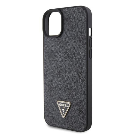 Гръб Guess PU 4G Strass Triangle Metal Logo Case + Crossbody Strap за iPhone 15 - Сив