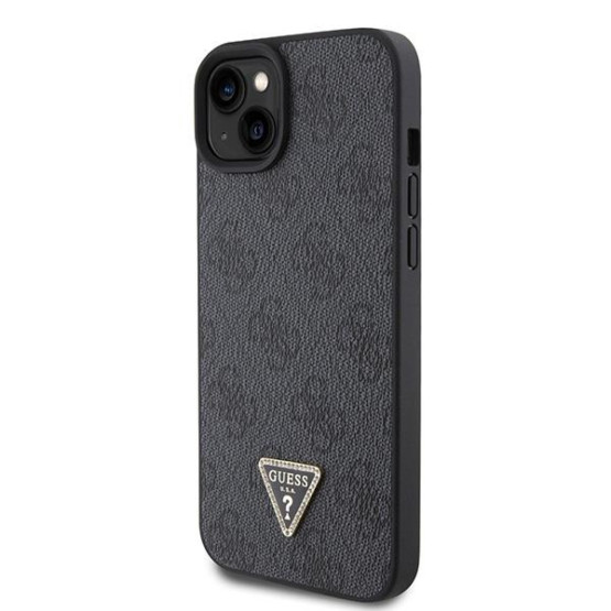 Гръб Guess PU 4G Strass Triangle Metal Logo Case + Crossbody Strap за iPhone 15 - Сив