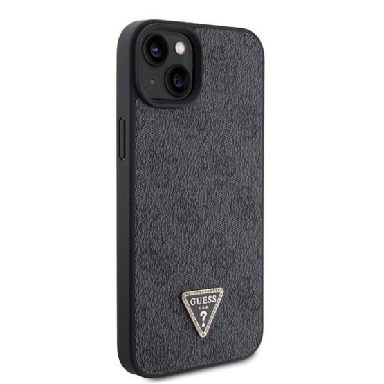 Гръб Guess PU 4G Strass Triangle Metal Logo Case + Crossbody Strap за iPhone 15 - Сив