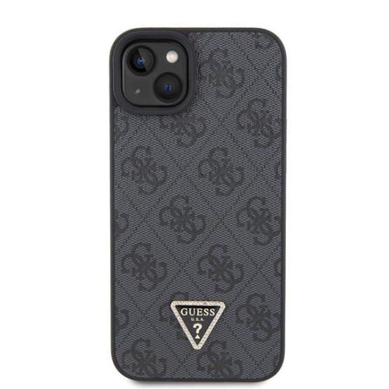 Гръб Guess PU 4G Strass Triangle Metal Logo Case + Crossbody Strap за iPhone 15 - Сив