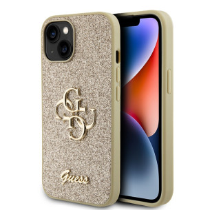 Гръб Guess PU Fixed Glitter 4G Metal Logo Case за iPhone 15 - Златист
