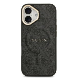 Гръб Guess PU Leather 4G Gold Frame MagSafe Case за iPhone 17 - Черен