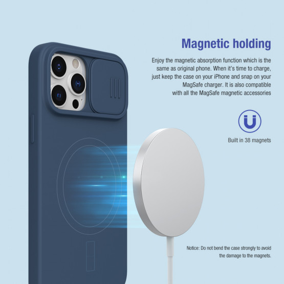 Гръб Nillkin Camshield Silky magnetic silicone case за iphone 13 Pro Max - Син