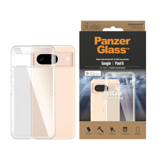 Гръб PanzerGlass Hard Case за Google Pixel 8 , Antibacterial - Прозрачен