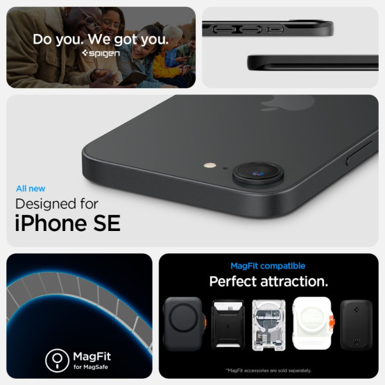 Гръб Spigen за iPhone 16E, Thin Fit, MagSafe, Черен