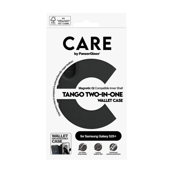 Калъф тефтер, Care by PanzerGlass за Samsung Galaxy S25 Plus, Tango, Two-in-One, QI Compatible, Feature Case, Черен