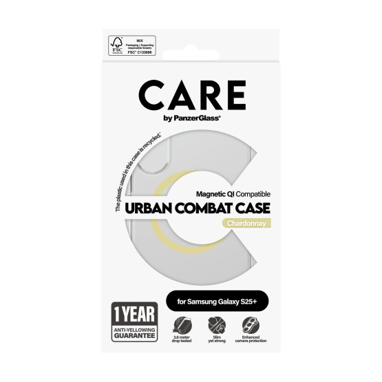 Гръб Care by PanzerGlass за Samsung Galaxy S25 Plus, Flagship Case, Прозрачен, Urban Combat, QI Compatible, Chardonnay