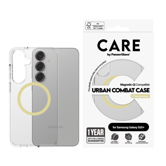 Гръб Care by PanzerGlass за Samsung Galaxy S25 Plus, Flagship Case, Прозрачен, Urban Combat, QI Compatible, Chardonnay