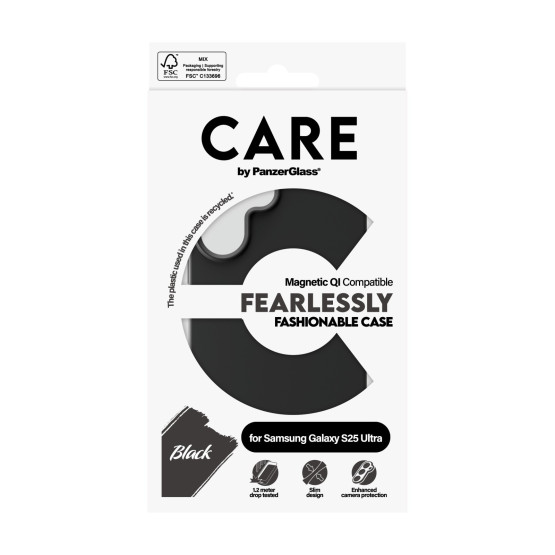Гръб Care by PanzerGlass за Samsung Galaxy S25 Ultra, Fashionable Case, QI Compatible, Черен