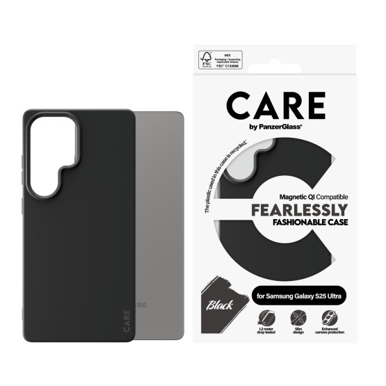 Гръб Care by PanzerGlass за Samsung Galaxy S25 Ultra, Fashionable Case, QI Compatible, Черен
